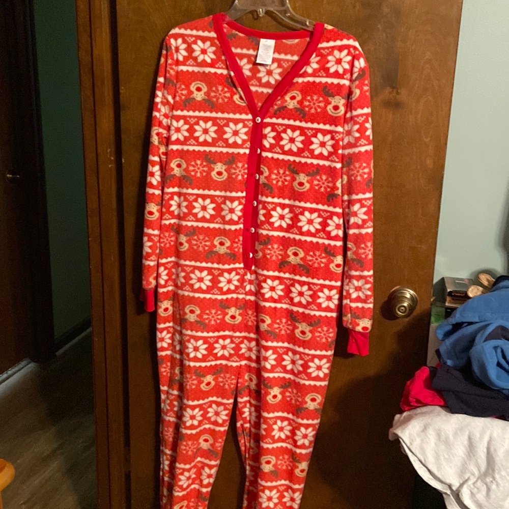 SECRET TREASURES CHRISTMAS PLUSH SLEEPER ONE PIECE PAJAMAS SUIT Sz L (12-14)